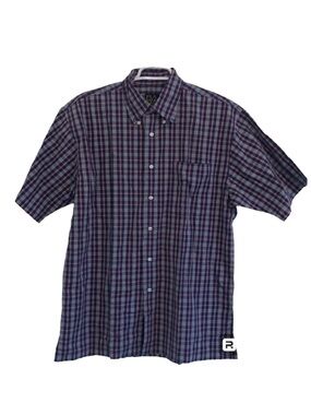 JOS. A. BANK PLAID STRIPE SHORT SLEEVE SHIRT BUTTON DOWN BLUE